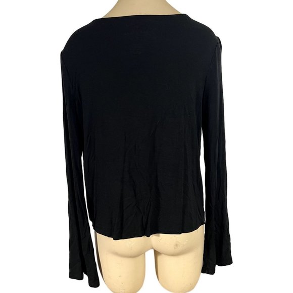 American Eagle Soft & Sexy black T shirt size XS draped front, deep v-neck, long - Picture 3 of 8